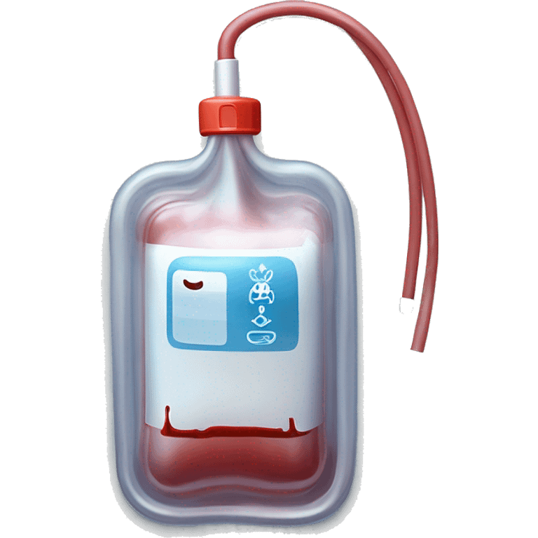 Rectangular transparent plastic iv bag filled with 500ml of blood hanging on an iv pole in an intensive care unit  emoji