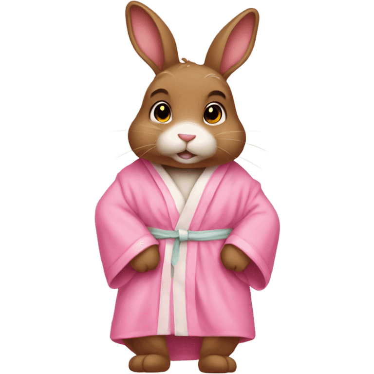 cute brown bunny in a pink robe emoji