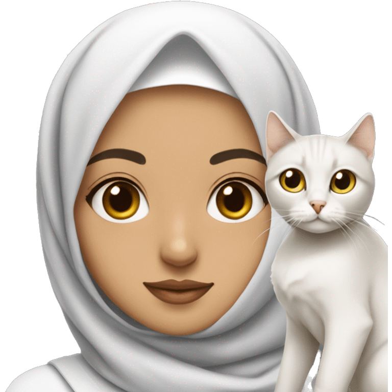 Arabic white hijab girl with a brow hijab and her cat emoji