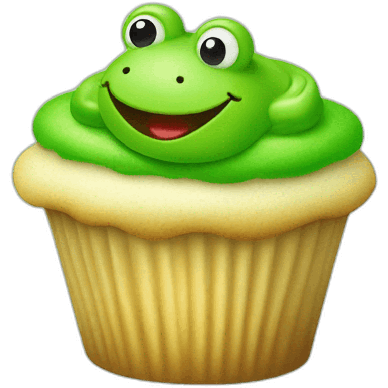 Happy bright green cupcake with a frog on top emoji