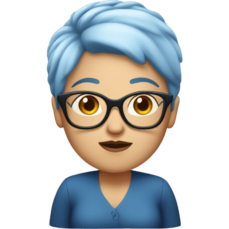  women with short blue hair and a double chin and glasses emoji