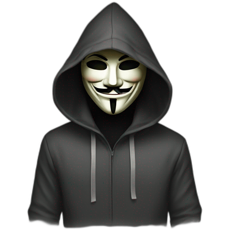 hooded guy wearing guy fawkes mask emoji