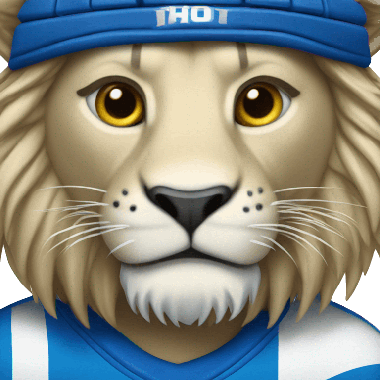 A lion in a hockey uniform in white and blue emoji