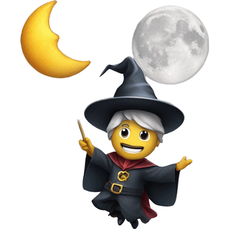 a magician wizard flying to moon emoji