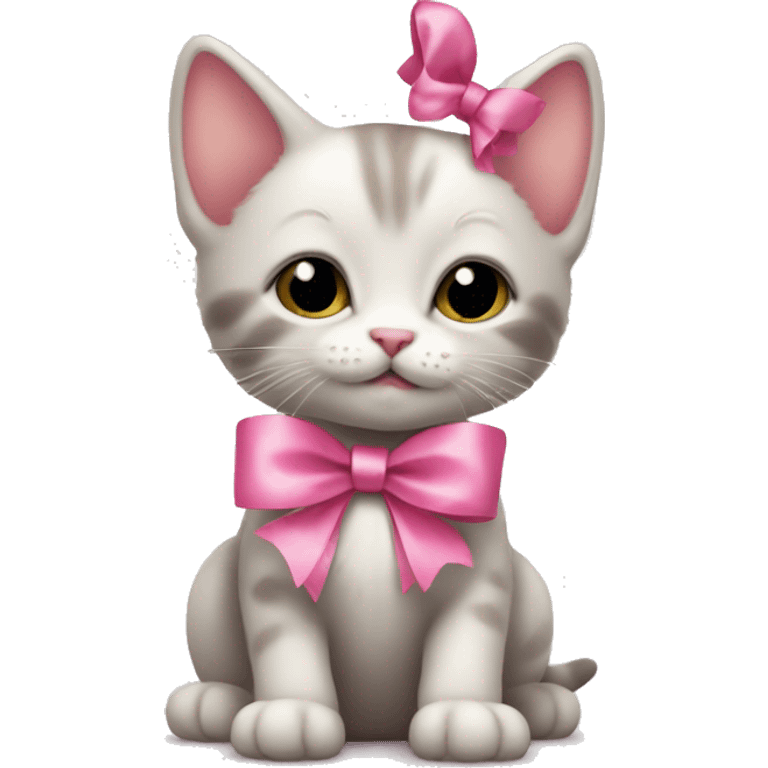 kitten with pink ribbon bow on its ear  emoji