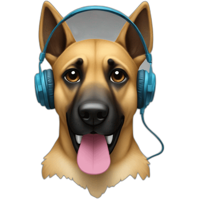 malinois dog with headphone and jigsaw mask emoji