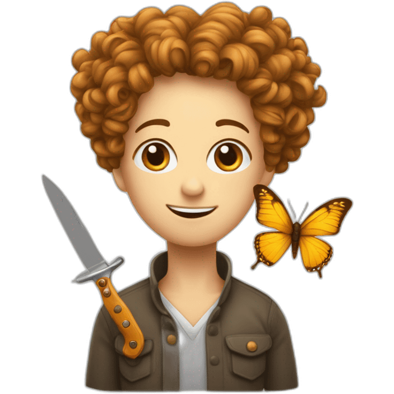 Cheveux bouclés avec couteau papillon  emoji