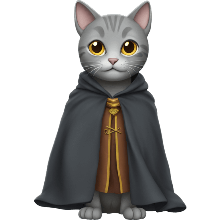 A grey cat wearing a Harry Potter cloak emoji