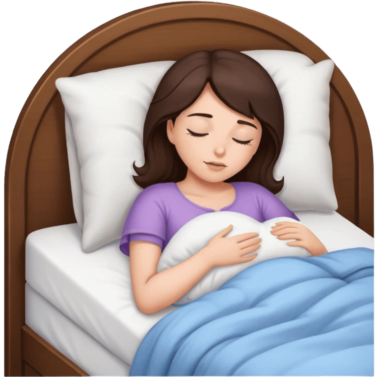 girl, brunette sleeping in bed, shown only from the chest emoji