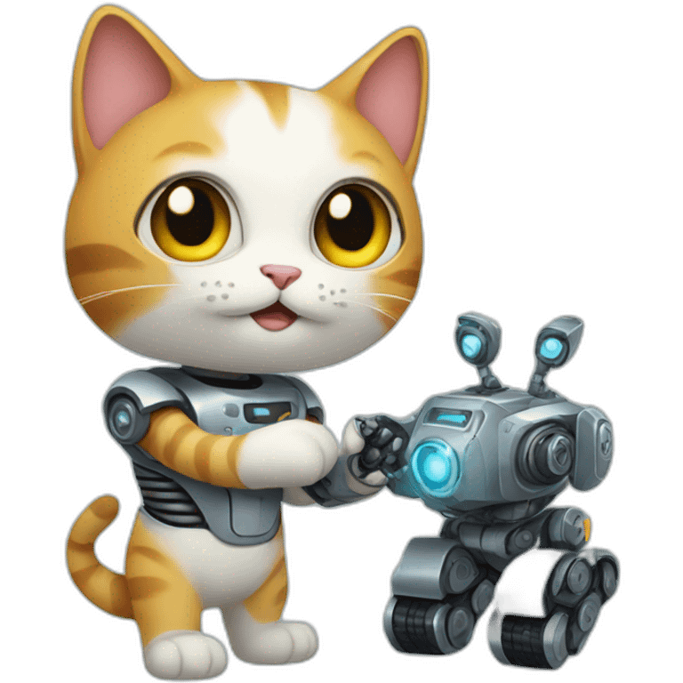 cat with robot in hand emoji