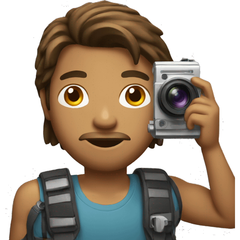 brown guy with mullet holding a photo camera emoji