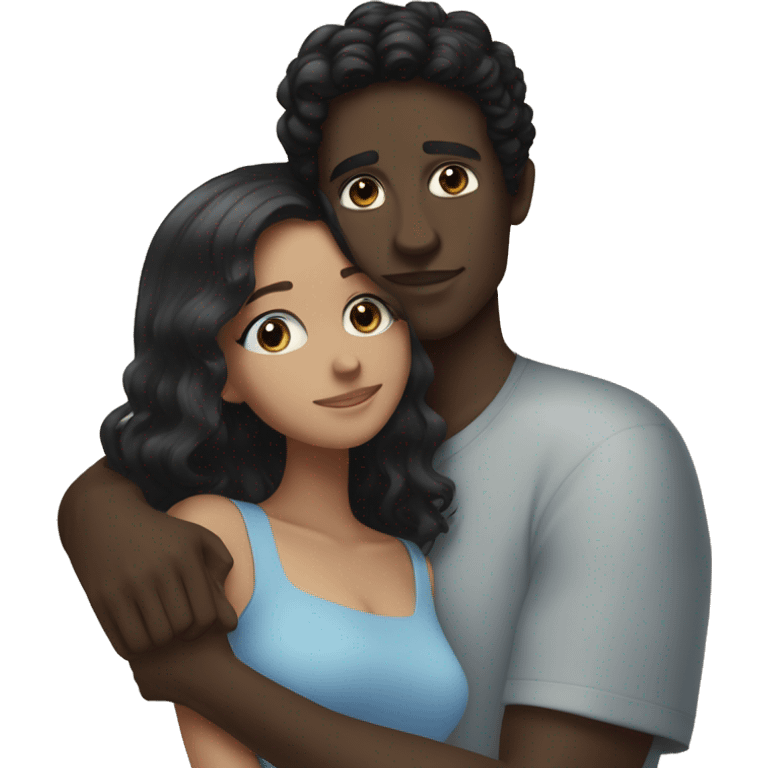 Intimate moment between lovers she has wavy black Hair with dark skin and he has dark brown hair and has blue eyes  emoji