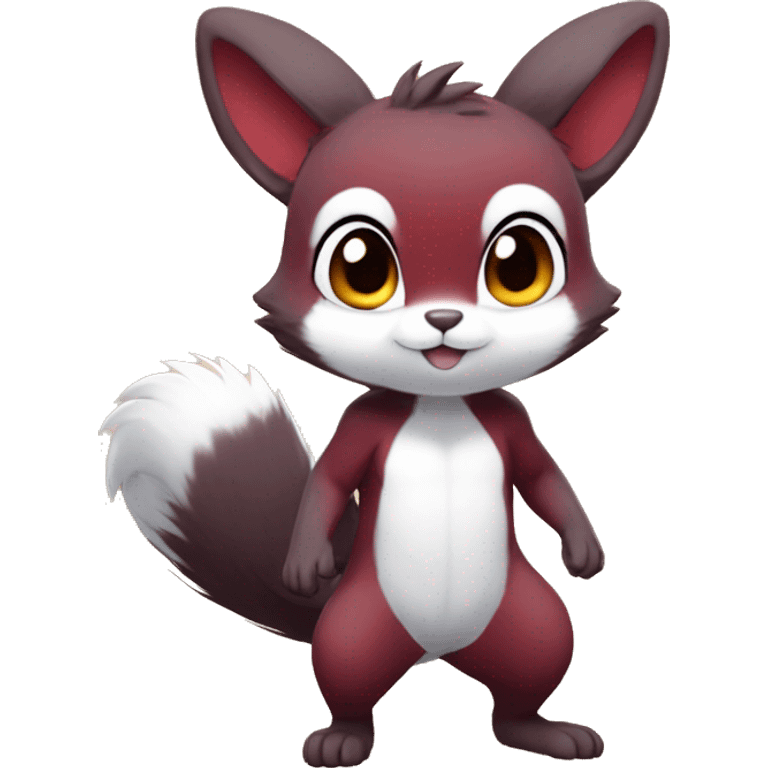 Cute, Chibi, Kemono-style, Anthro, Fur-Sona, Dark-Red, Squirrel-Rabbit-hybrid-Fakémon, full body emoji