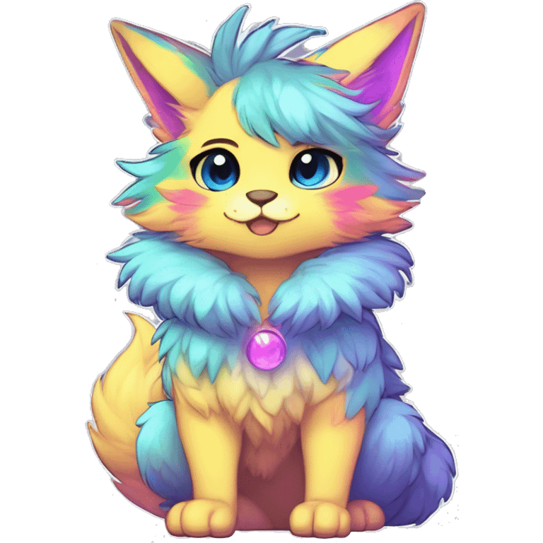 Anthro Scalie Fluffy Cool Cute Magical Shiny Colorful Neon Vibrant Colors Sparkle Kemono-style Chibi Fantasy-Animal-Fakémon-Pokémon-Hybrid Fur Sona Aesthetic Full Body emoji