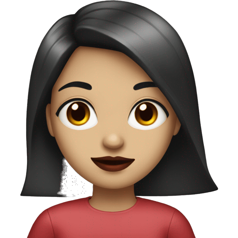 Girl with black hairs black eyes with red lips and laptop emoji