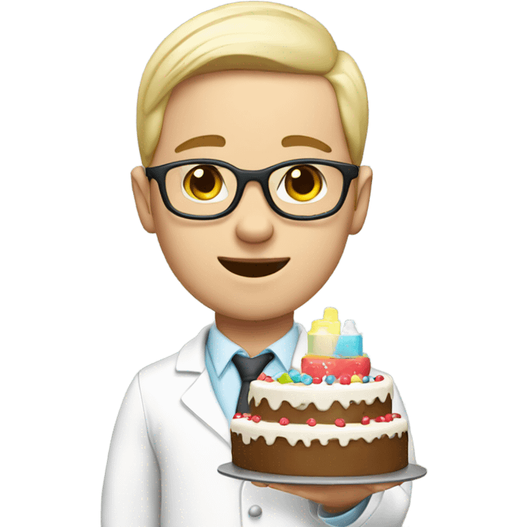 White face young pharmacist holding a cake emoji