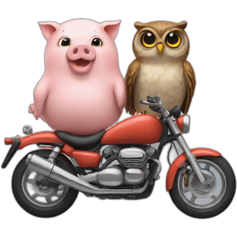 A pig and an owl on motorcycle emoji