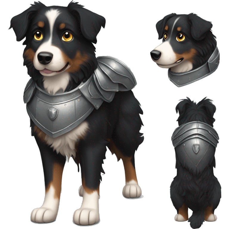 Small black australian shepherd dog with armor emoji