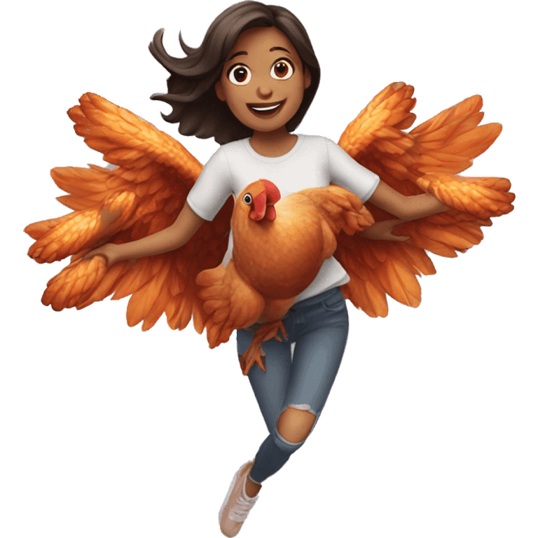 a girl flying with two bbq chicken wings on her back emoji