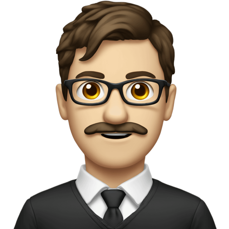 nerd teen  brown hair and moustache hacker computer , monobrow  emoji