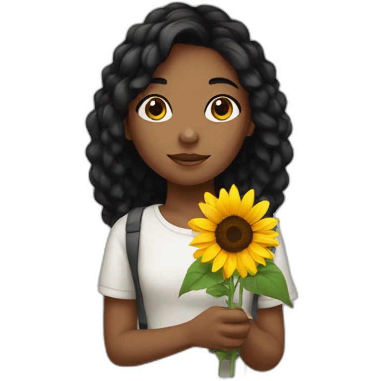 black hair girl holding a sunflower emoji