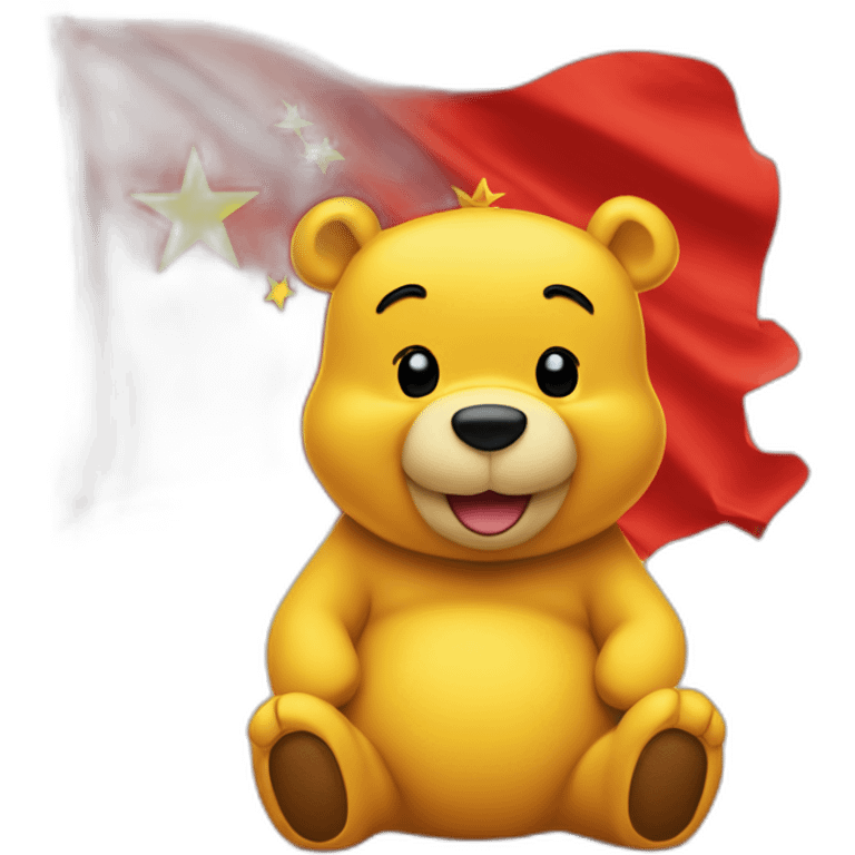 pooh in front of china flag emoji