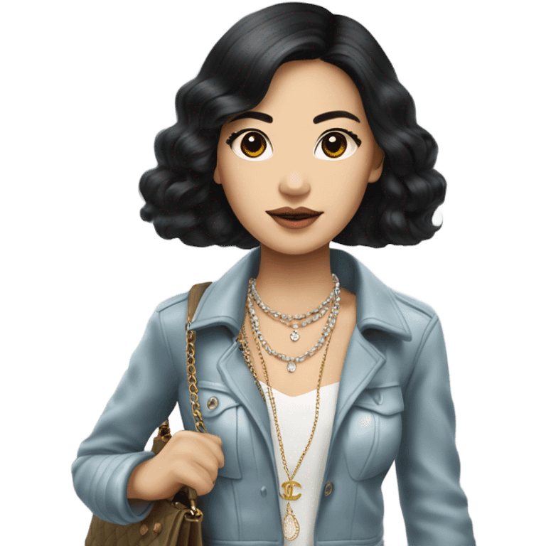 Realistic Dark hair Chanel Asian Girl with Birkin bag and Chanel necklace emoji