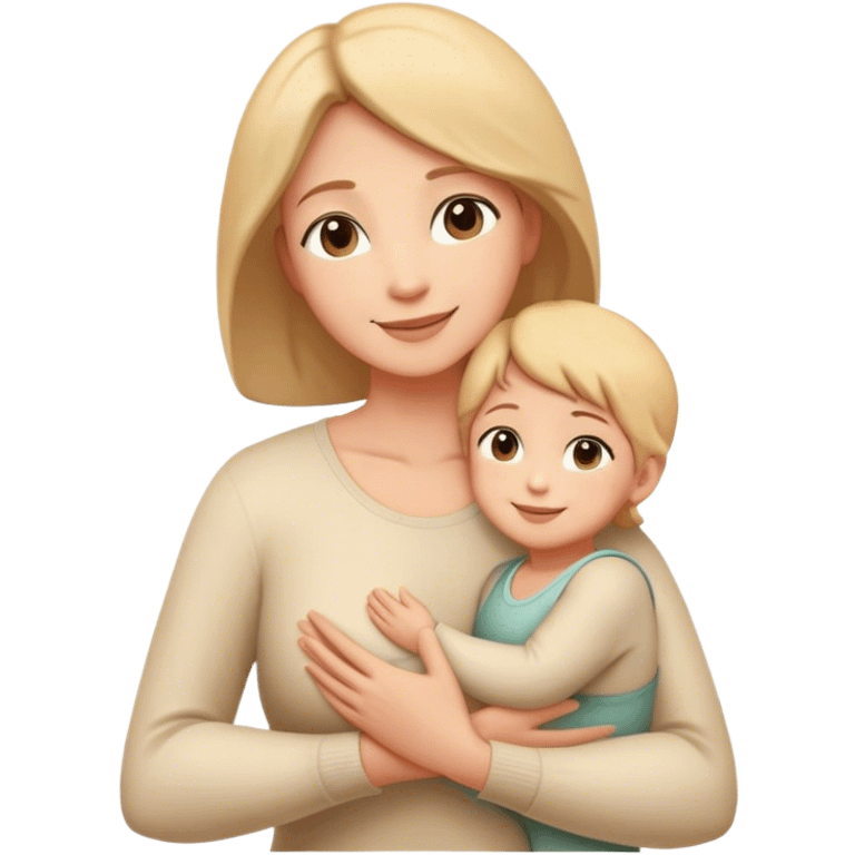 A mother figure with a warm and caring expression. She has a gentle smile, open arms, and a nurturing presence. Her posture is comforting, symbolizing love and protection emoji