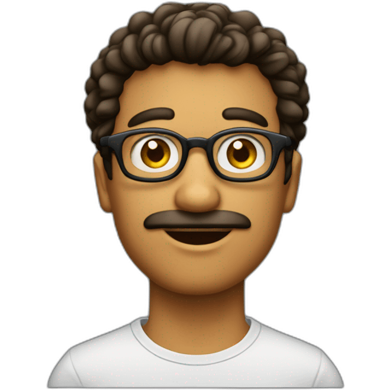 homem pardo de oculos redondo olhos castanhos claros cabelo preto cabelo ondulado  emoji