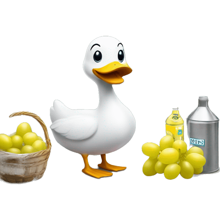 Duck behind lemonade stand selling grapes emoji