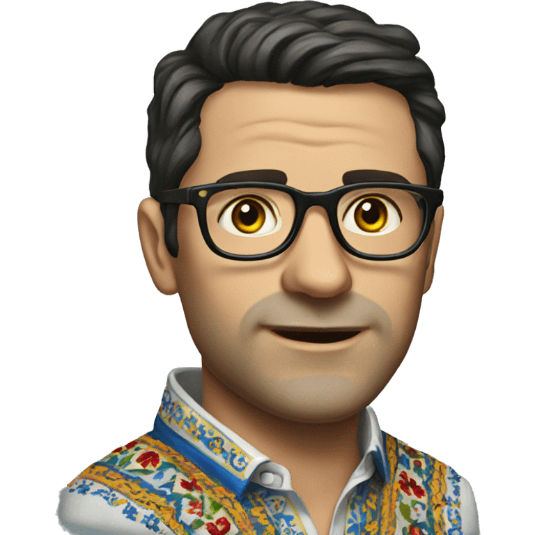 European dark-haired man in a Ukrainian embroidered shirt, glasses emoji