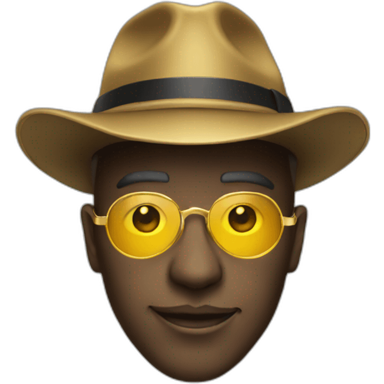 trum with hat and gold glasses only face emoji