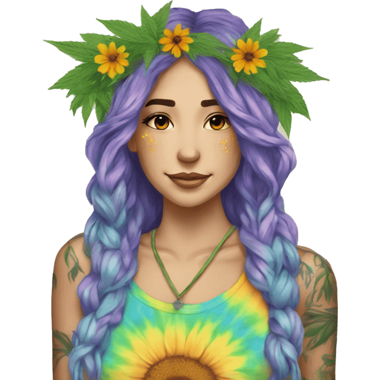 420 Tie dye hippie person flower crown tattoos hemp leaves emoji