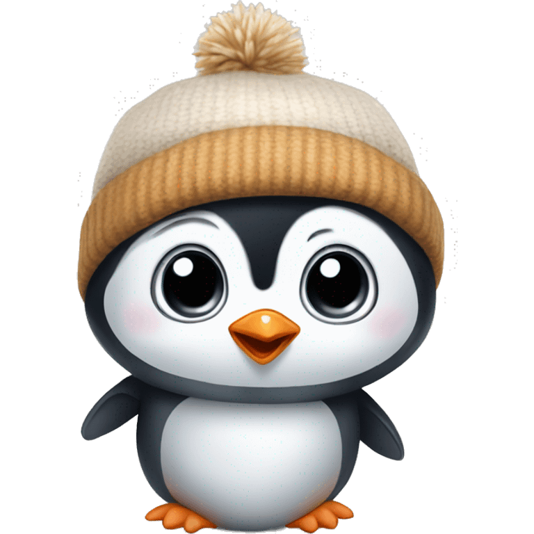 Baby penguin with winter hat emoji