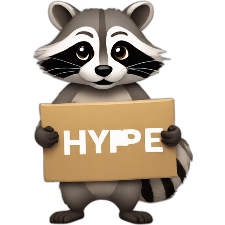 raccoon holding a sign saying hype emoji