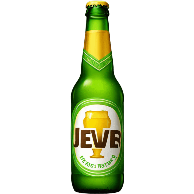 green beer bottle with brown golden label named jever emoji