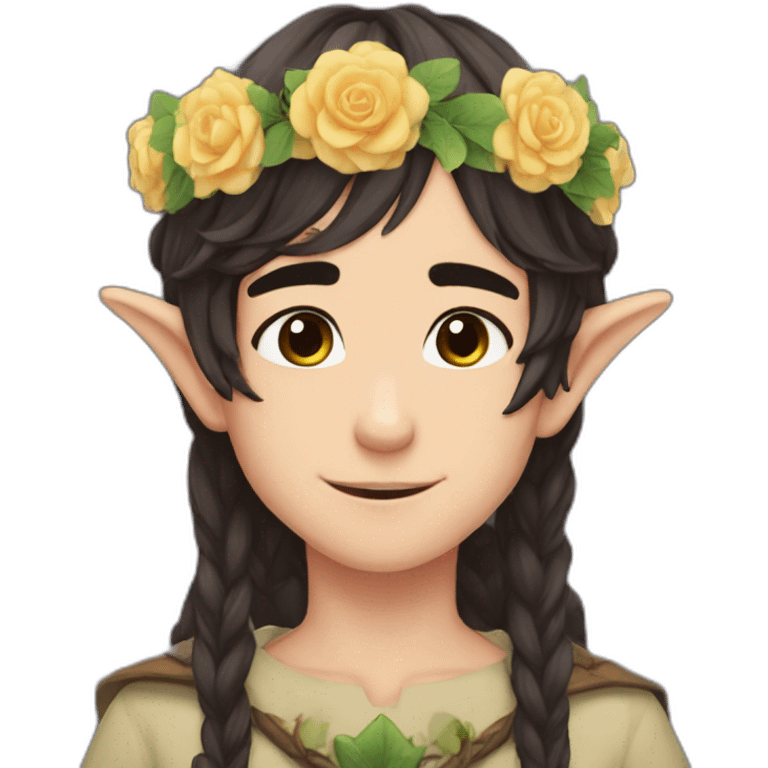 sweet elf boy flower crown dark hair dark eyes emoji