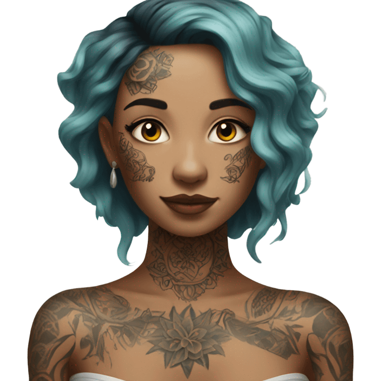 Hyper Realistic beautiful woman with tattoo emoji