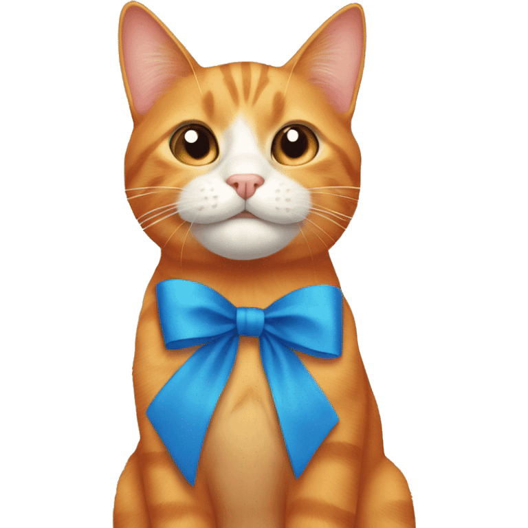 orange cat with blue bow doing this face 😼 emoji