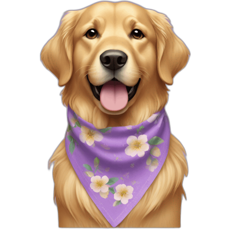 Full body Golden retriever wearing lilac floral bandana around neck emoji