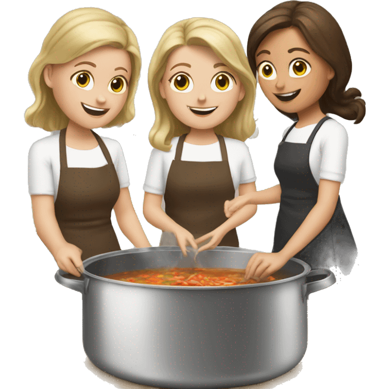 3 white girls making soup in a big pot emoji