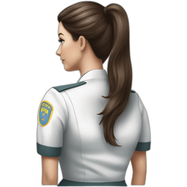 hyper-realistig drawing brunette norse ponytail nurse in tight uniform perfect bum behind view emoji