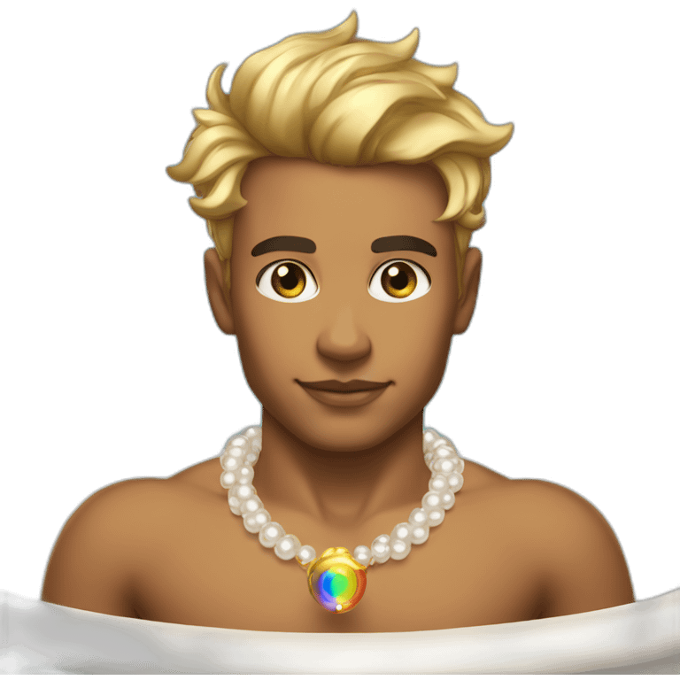 posh-muscle-boy-with-pearl-necklace-and-rainbow-unicorn-hair-in-golden-bathtub emoji