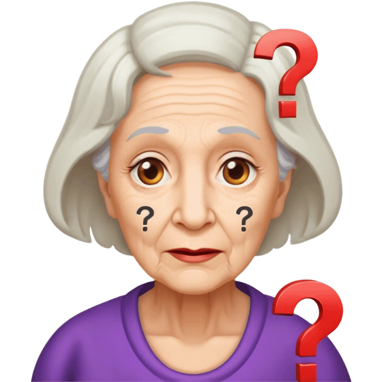 Grandma with question marks and "gg" letters in it emoji