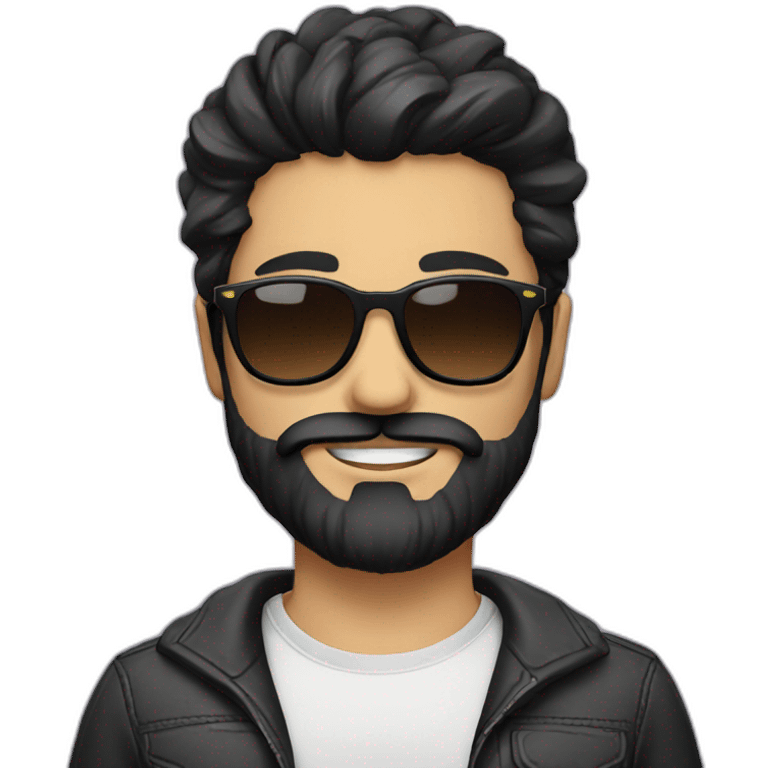 Hipster + beard with black hair and sunglasses emoji