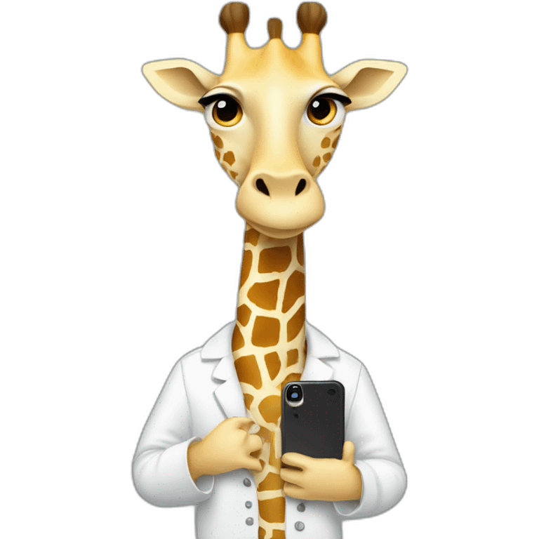 white clothed giraffe with hands that hold a smartphone and a ruler  emoji