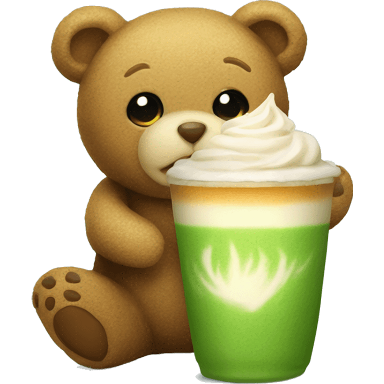 teddy bear with matcha latte  emoji