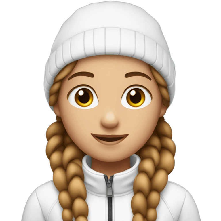 Ski girl with white hat and two brown braids emoji