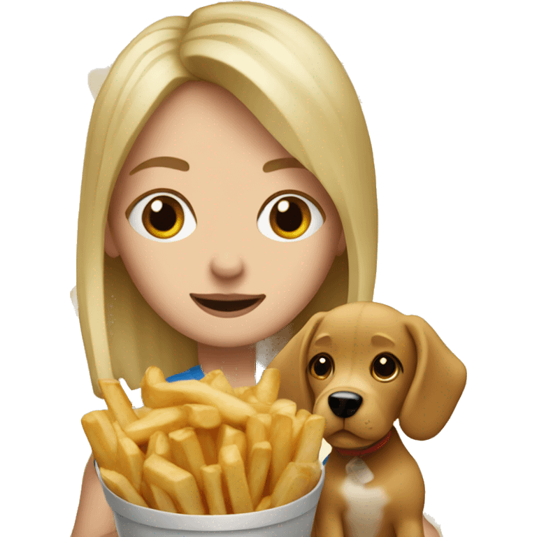 Blond girl with a dog eating poutine emoji