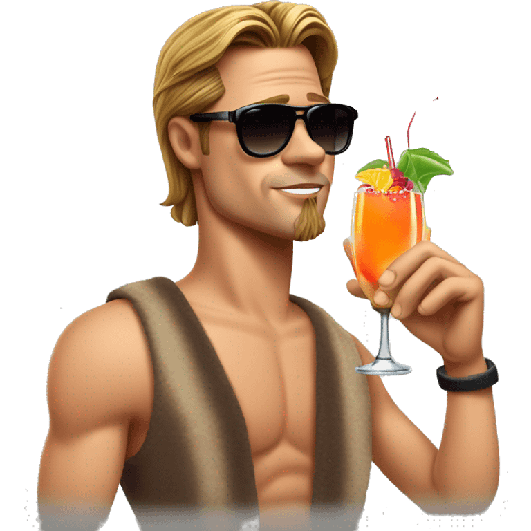 Brad Pitt with sunglass and an Cocktail in his Hand (complett Body)with Holiday vibes emoji